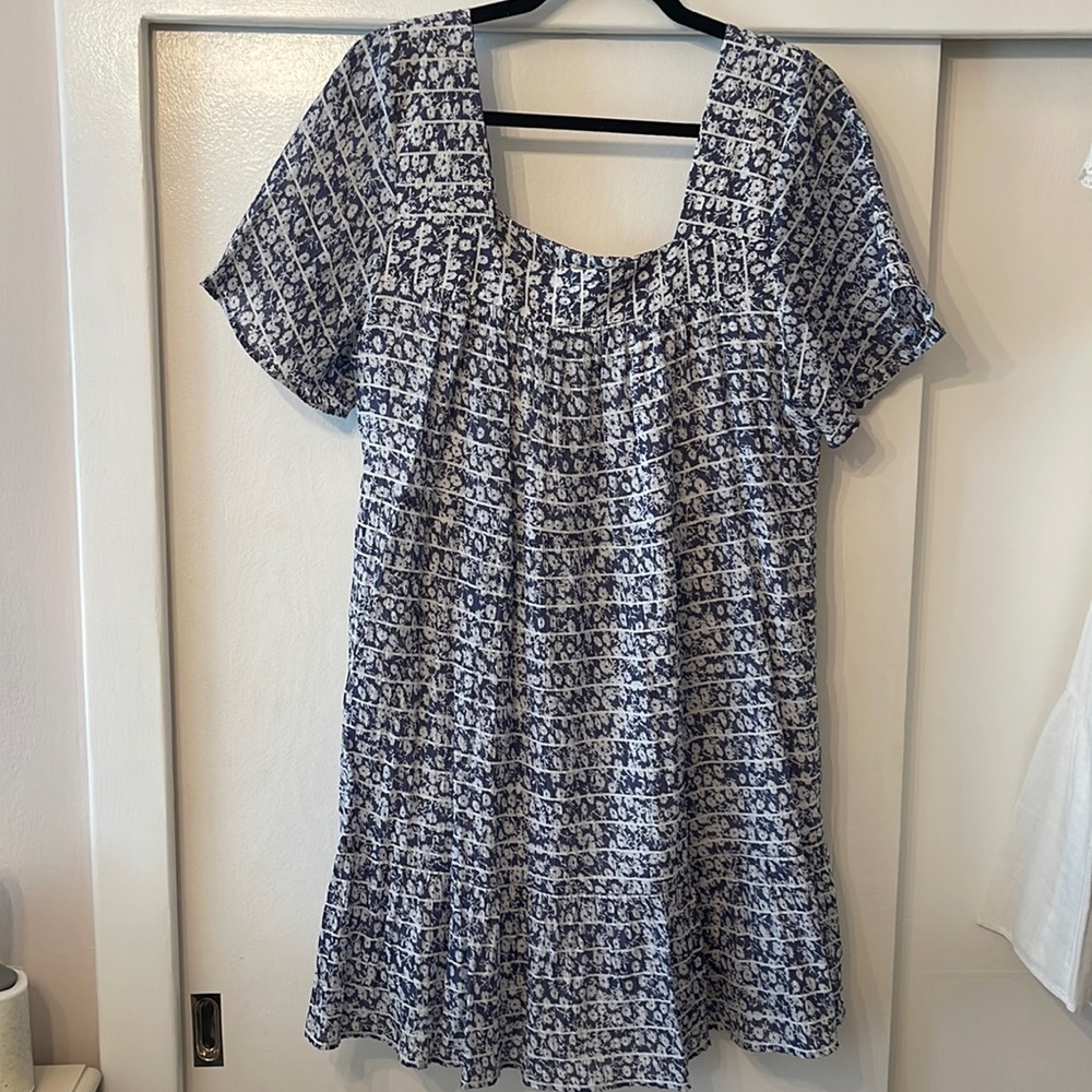 Navy & White Print Dress